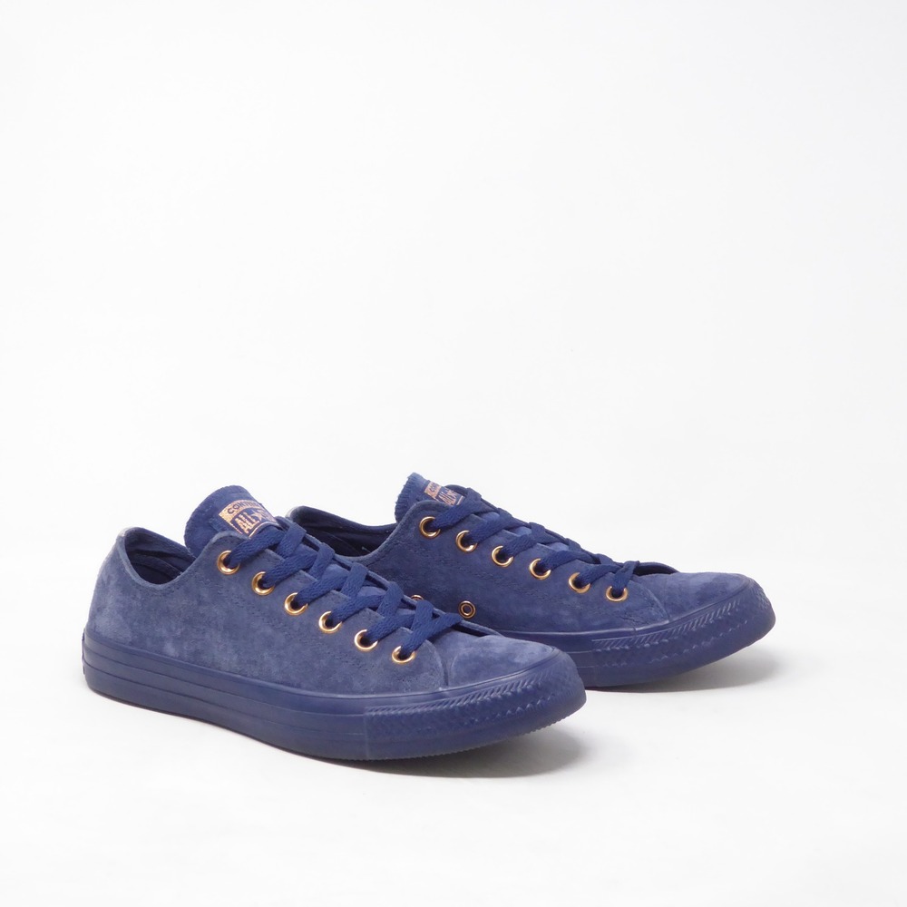 Converse Womens All Star Ox Sneakers Blue Suede Low Top Rose Gold Eyelets 8